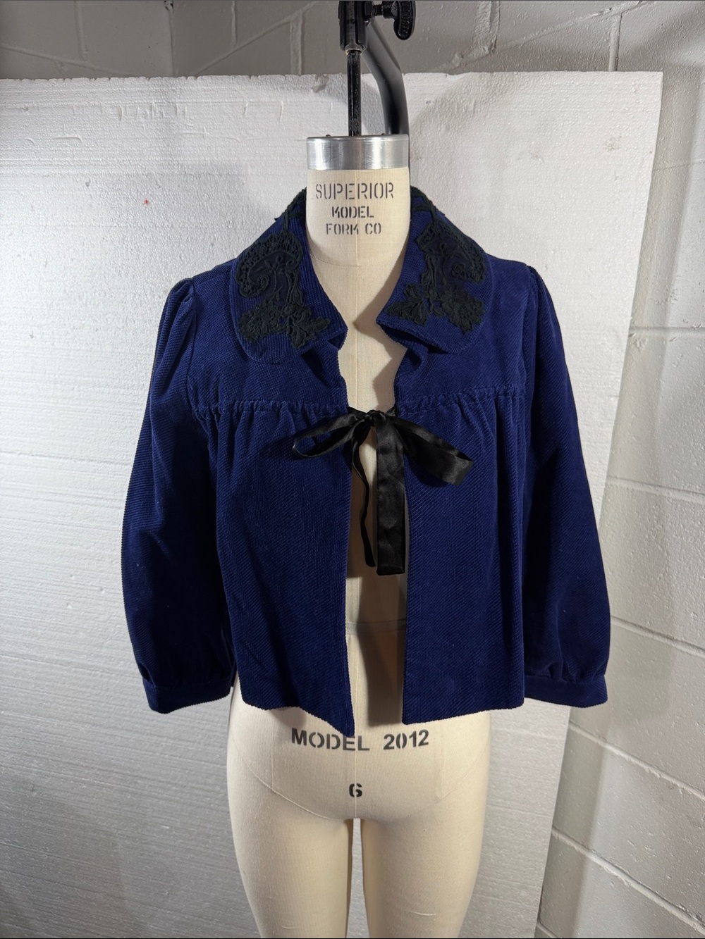 Anthropologie Vintage-Inspired Navy Velvet Tie-Front Jacket